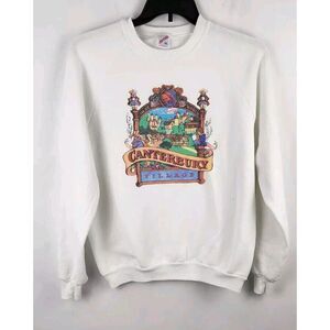 Vtg Canterbury Village Sweater Crewneck White Jerzees MI Christmas Size Large